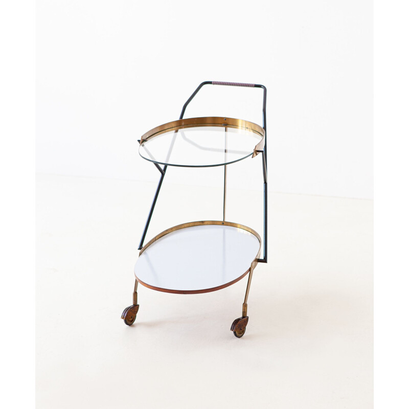 Vintage Glass and Brass Bar Cart, Italian 1950s