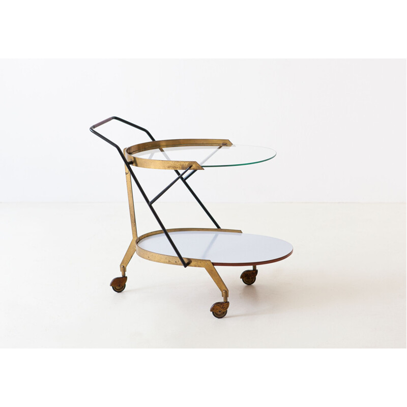 Vintage Glass and Brass Bar Cart, Italian 1950s