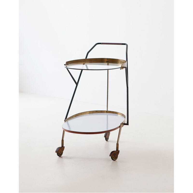 Vintage Glass and Brass Bar Cart, Italian 1950s