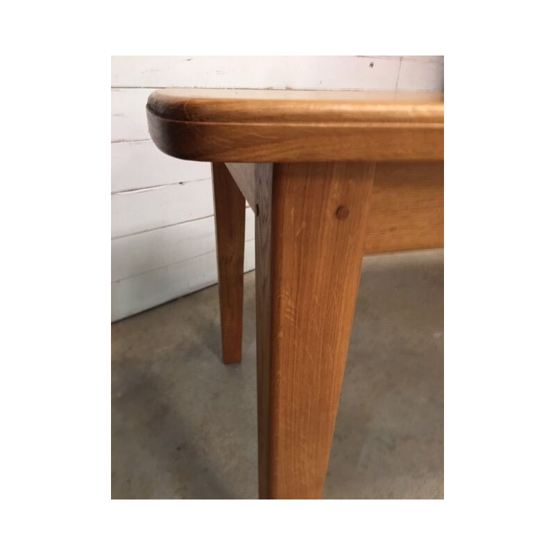 Vintage solid blond oak dining table oblong shape