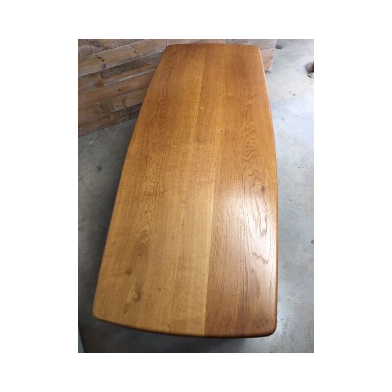 Vintage solid blond oak dining table oblong shape