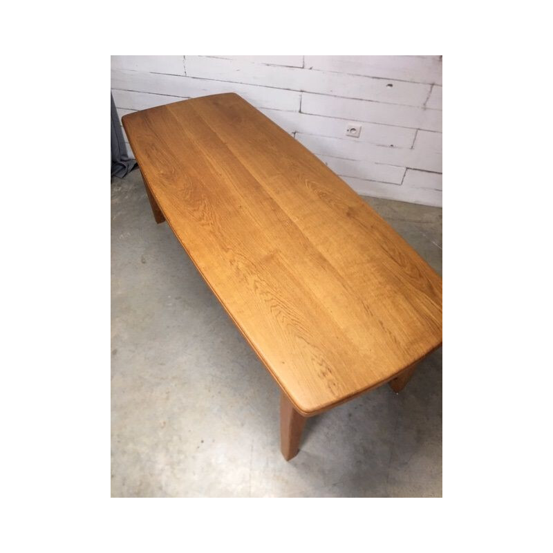 Vintage solid blond oak dining table oblong shape