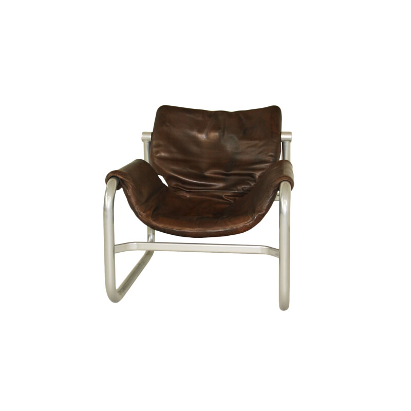 Mid Century leather sling chair by Maurice Burke for Pozza, Brazil 20th Century