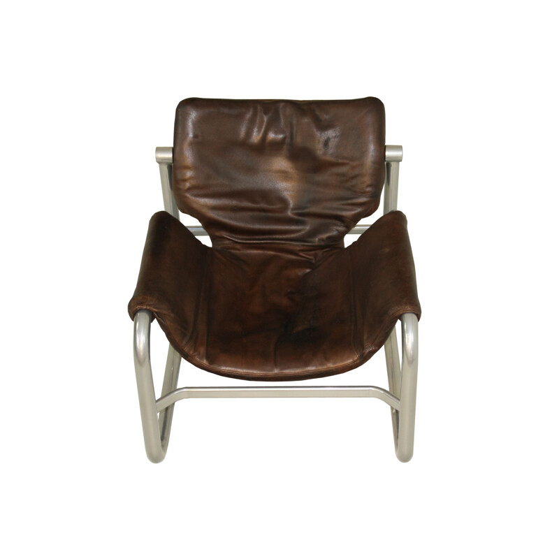 Mid Century leather sling chair by Maurice Burke for Pozza, Brazil 20th Century