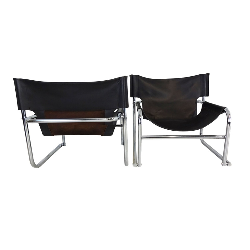 Paire de fauteuils vintage en cuir noir par Rodney Kinsman pour OMK 1966
