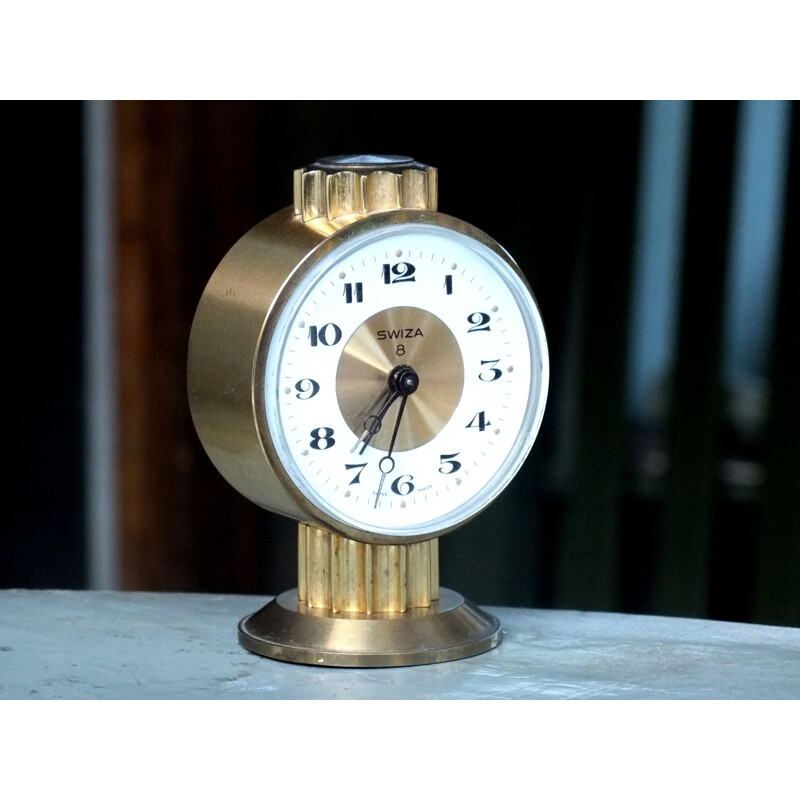Vintage brass alarm clock 8 days Swiza, Switzerland