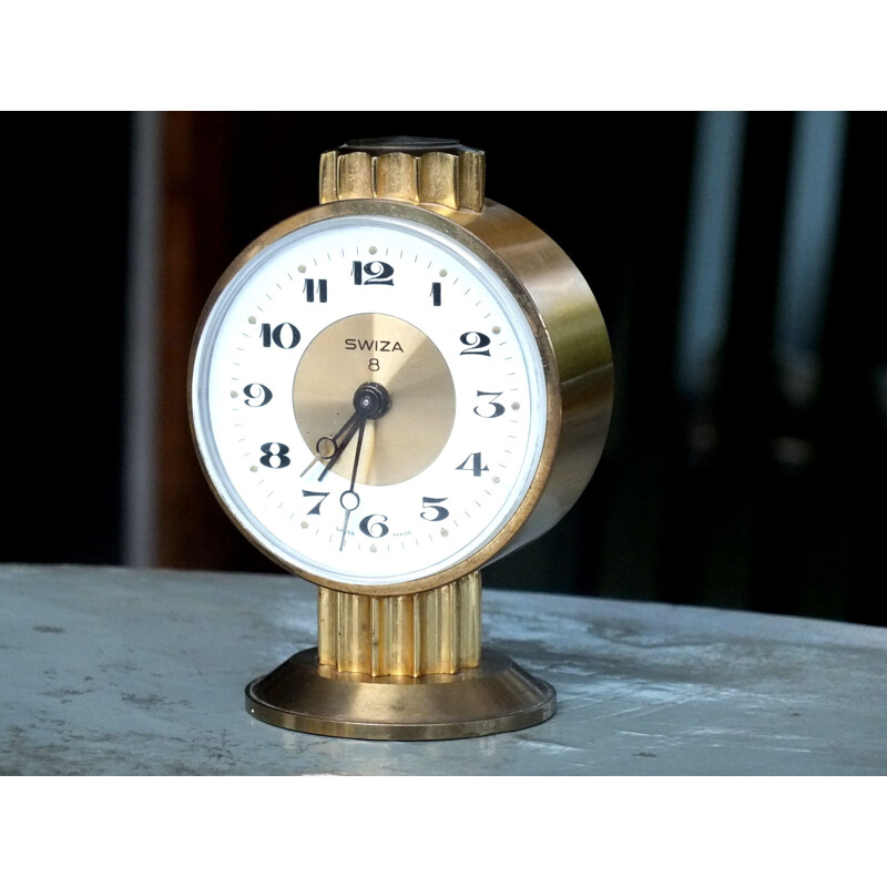 Vintage brass alarm clock 8 days Swiza, Switzerland