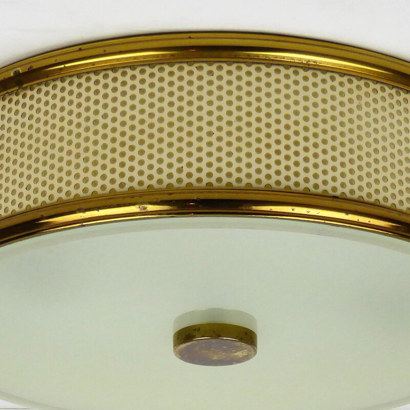 Vintage Lunel metal perforated round ceiling light 1950 