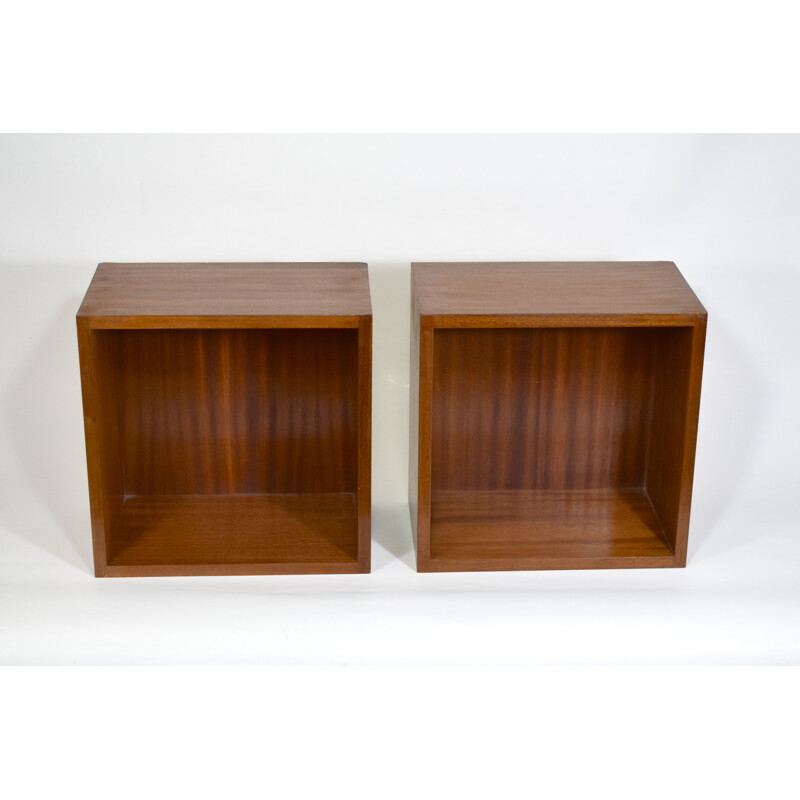 Pair of vintage 1960's Scandinavian teak bedside wall shelves