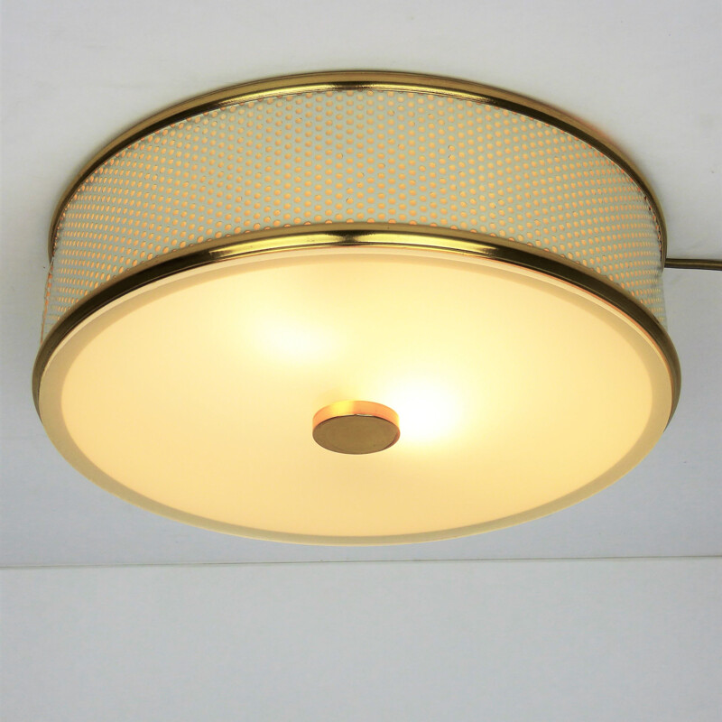 Vintage round Lunel metal ceiling light 1950 