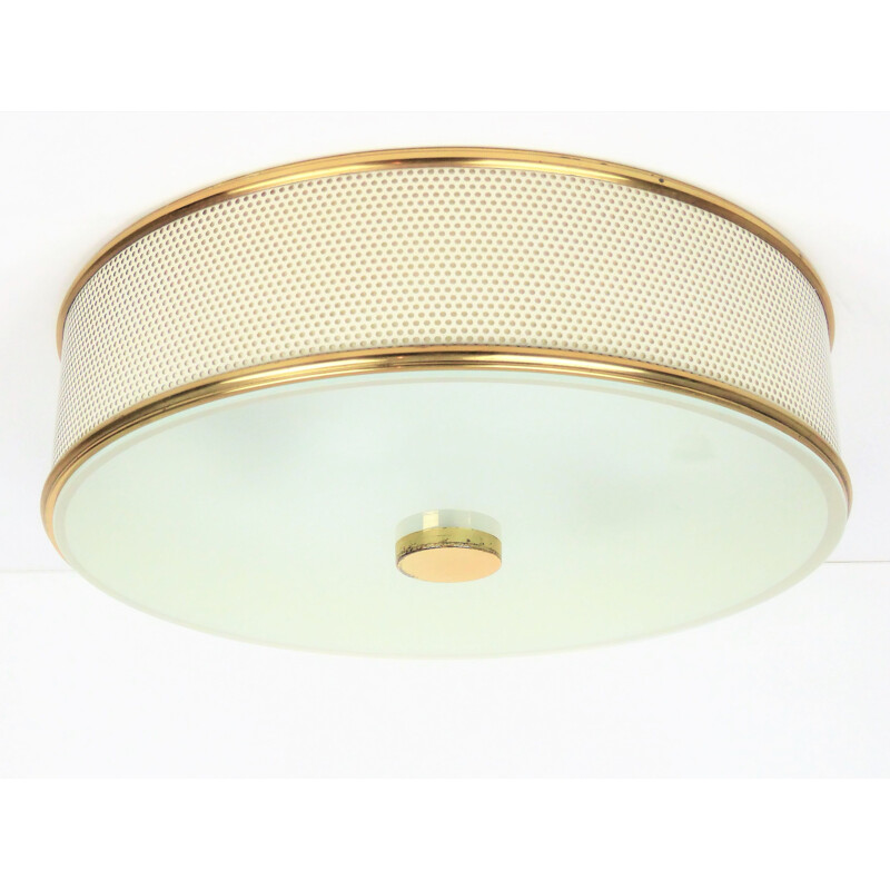 Large vintage ceiling light by Arlus, perforated metal 1950s 