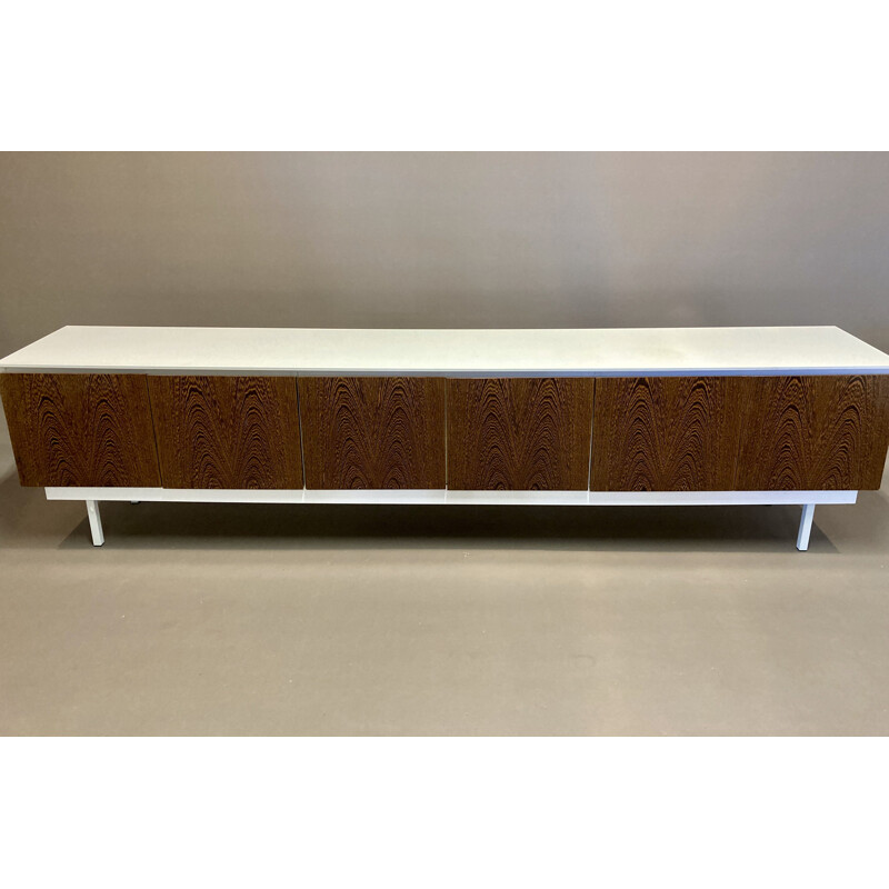 Large vintage sideboard Walnut lacquered wood Metal 1960