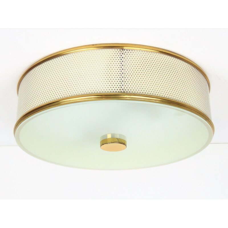 Large vintage ceiling light by Arlus, perforated metal 1950s 