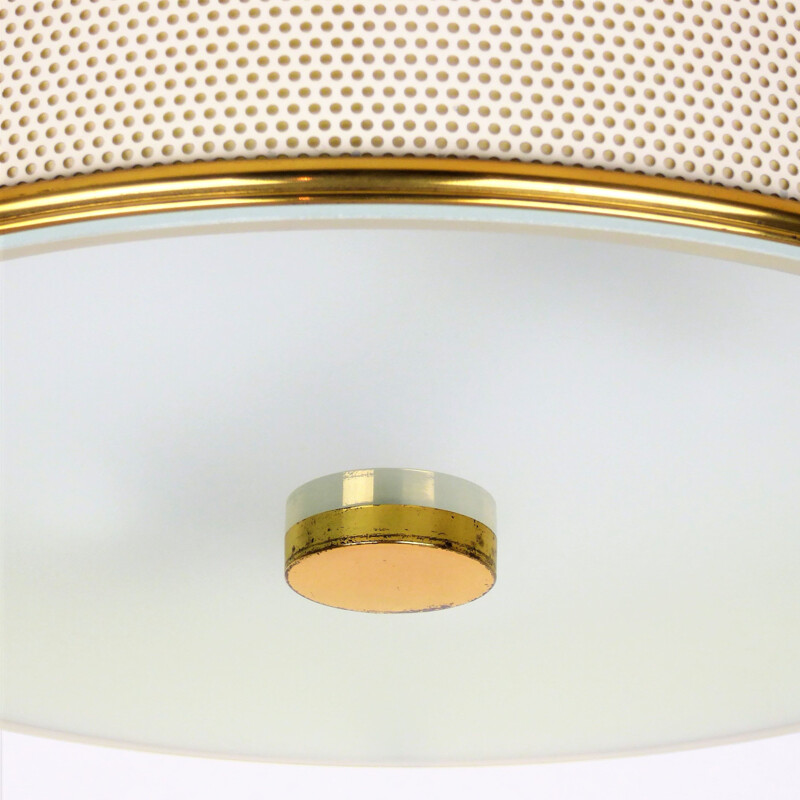 Large vintage ceiling light by Arlus, perforated metal 1950s 