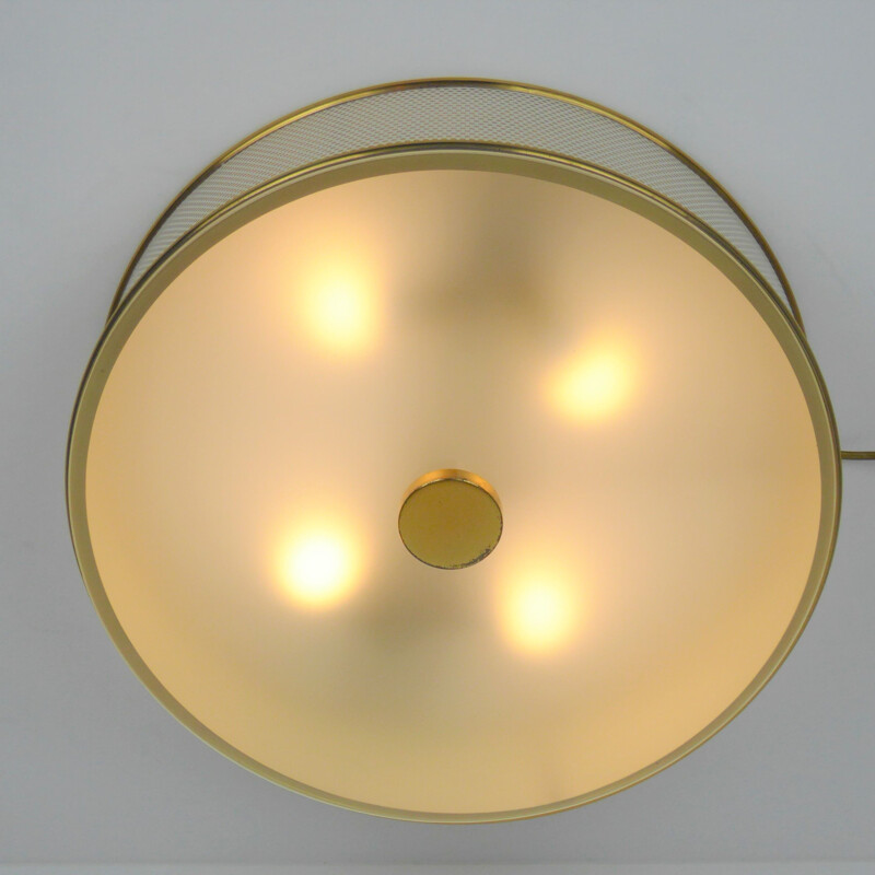 Large vintage ceiling light by Arlus, perforated metal 1950s 