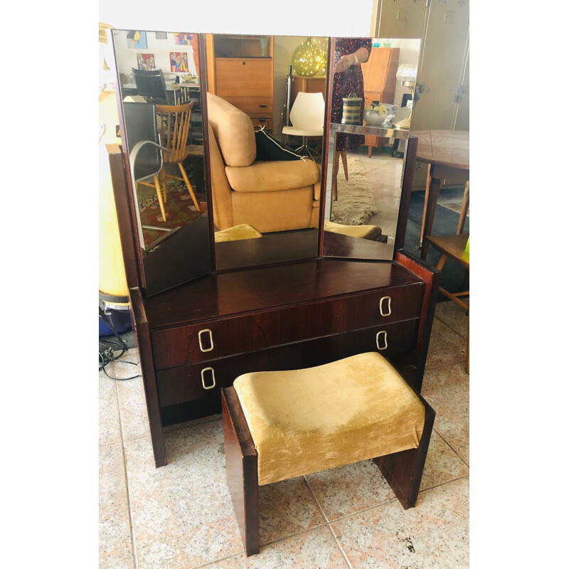 Vintage dressing table with 2 drawers and matching stool