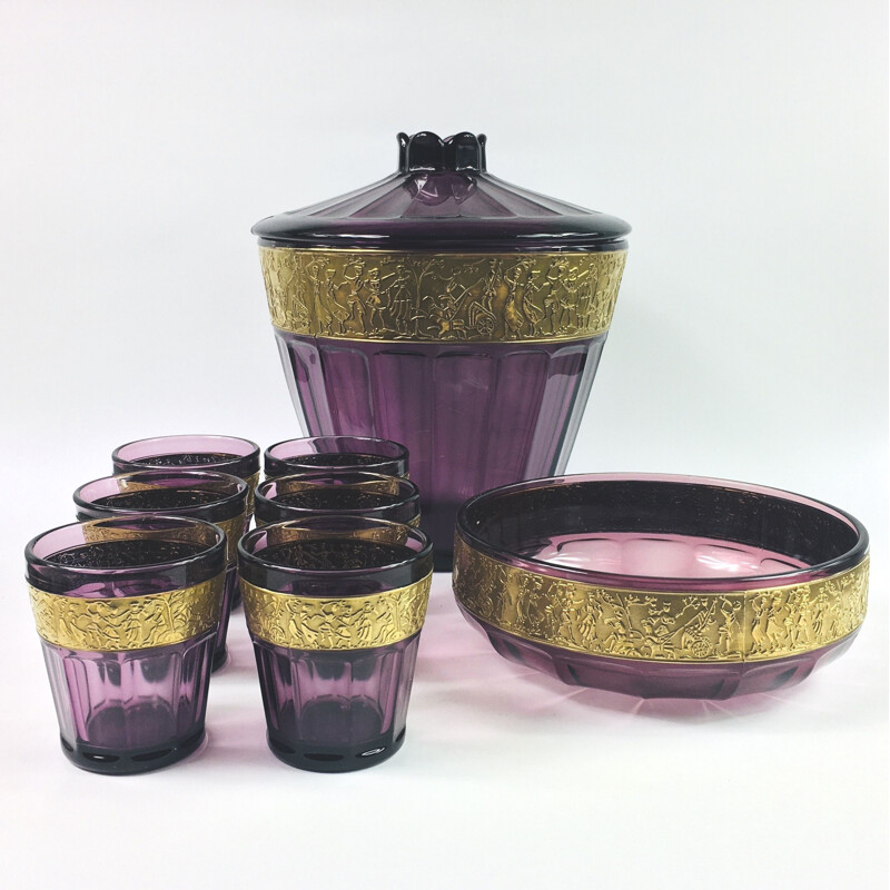 Vintage Amethyst Glass Set Art Deco  by Walther and Sohne, Germany 1950s