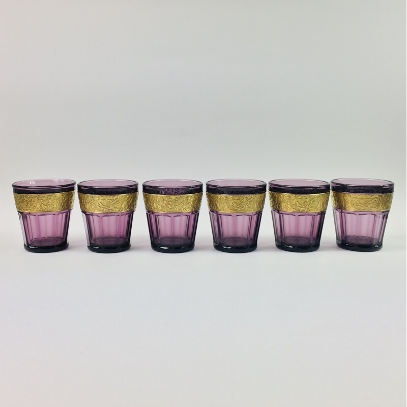 Vintage Amethyst Glass Set Art Deco  by Walther and Sohne, Germany 1950s