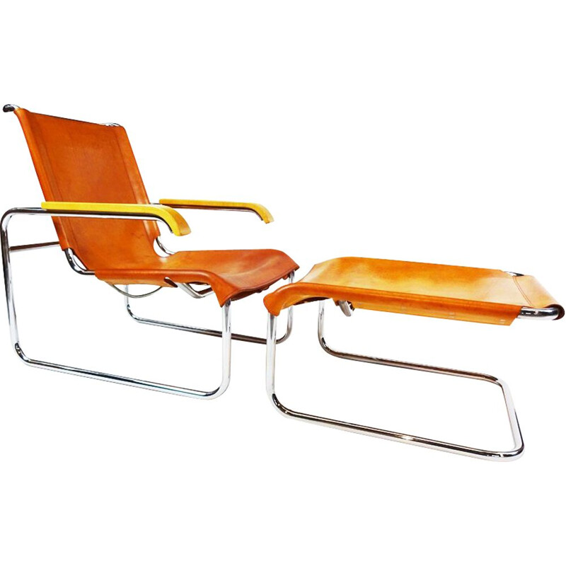 fauteuil cantilever vintage - chrome cuir