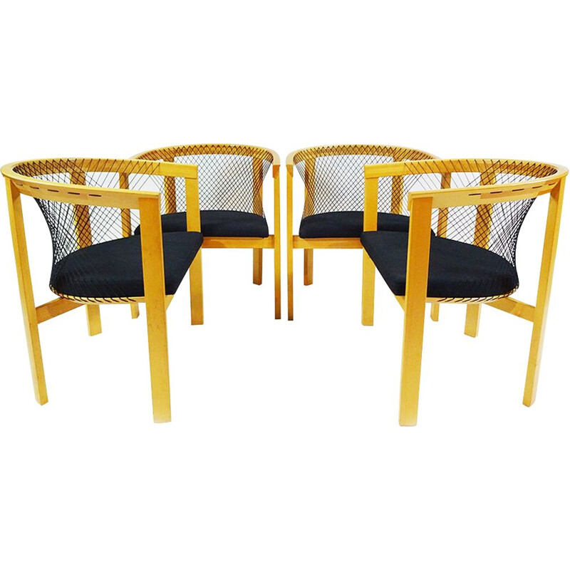Set of 4 vintage String dining chairs by Niels Jørgen Haugesen for Tranekaer Furniture Danish 1936