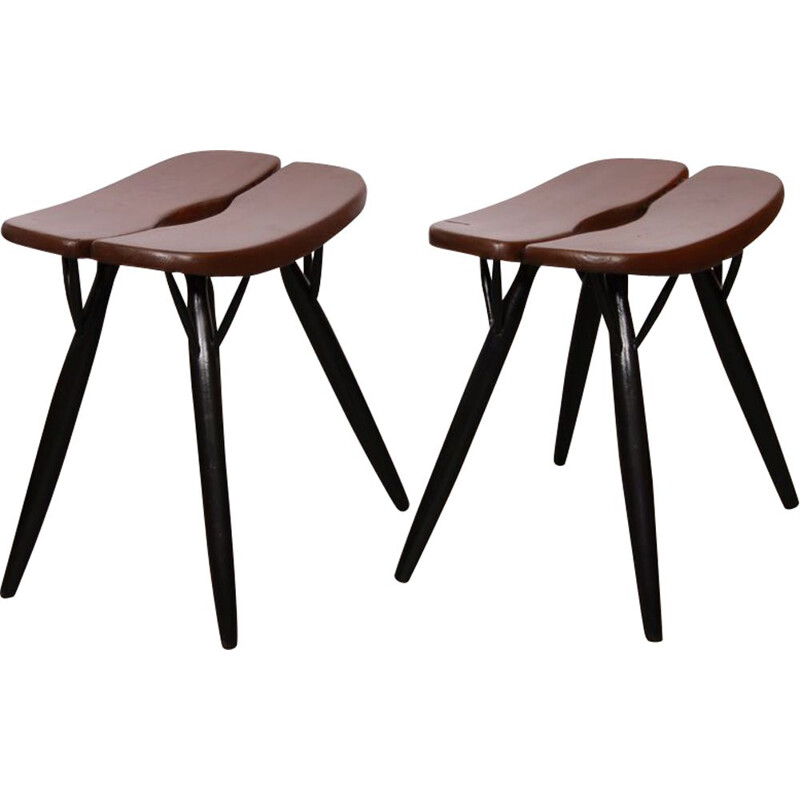 Pair of vintage stools by Ilmari Tapiovaara, model Pirkka, 1950