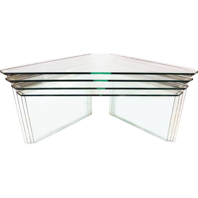 Set of 4 vintage nesting side tables in chrome and glass by Gallotti & Radice 1970