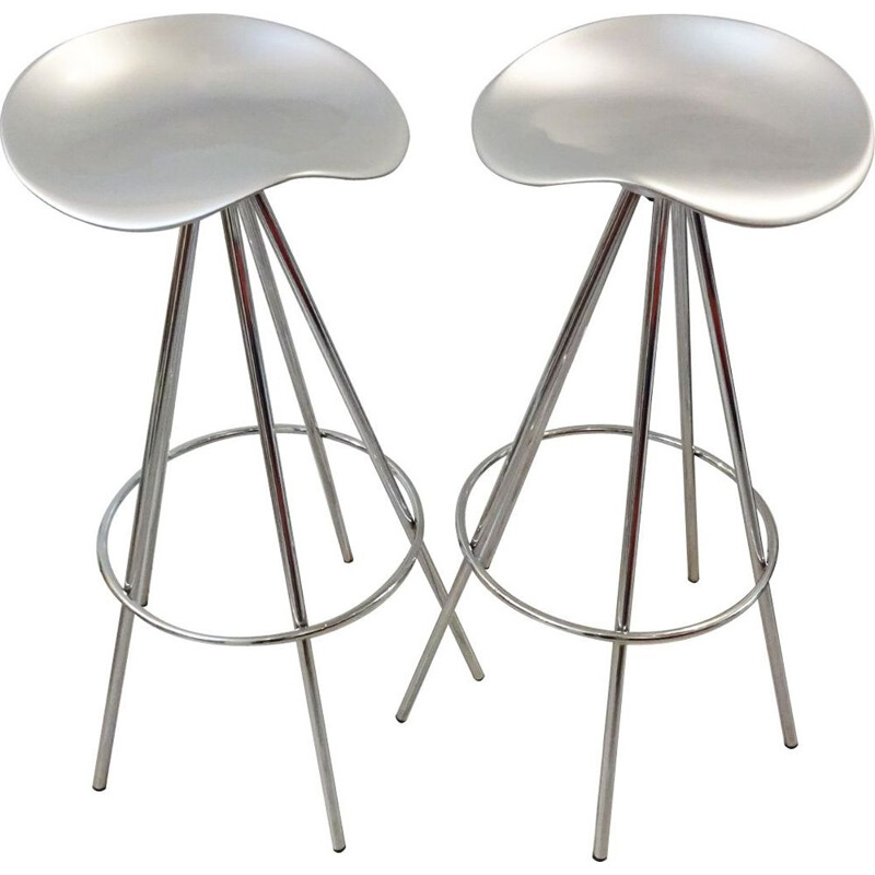 Vintage 'Jamaica' Pepe Cortes bar or kitchen stools Chrome and aluminium Knoll 1990