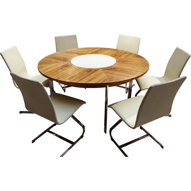Vintage Circular dining table and matching chairs by Merrow Associates 1960