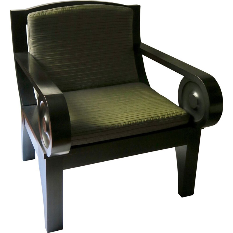 Vintage Sculptural Black Wooden Lounge Chair 1980