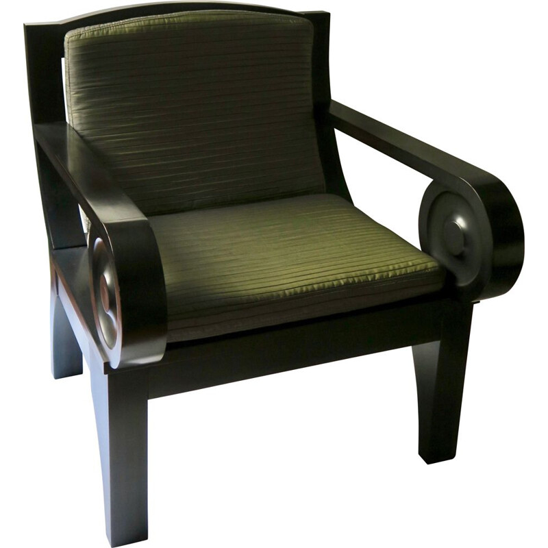 Vintage Sculptural Black Wooden Lounge Armchair 1980