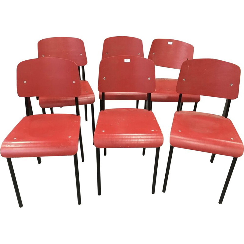 Vintage set of 6 Standard Jean Prouvé English 1980 chairs