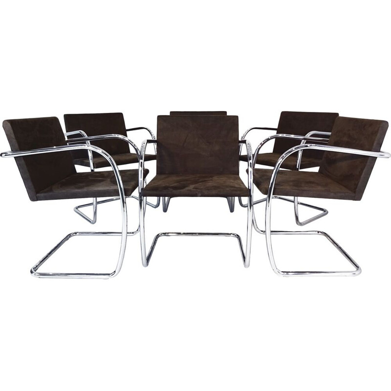 Ensemble de 6 chaises vintage Mies van der Rohe MR50 Brno pour Knoll Studio