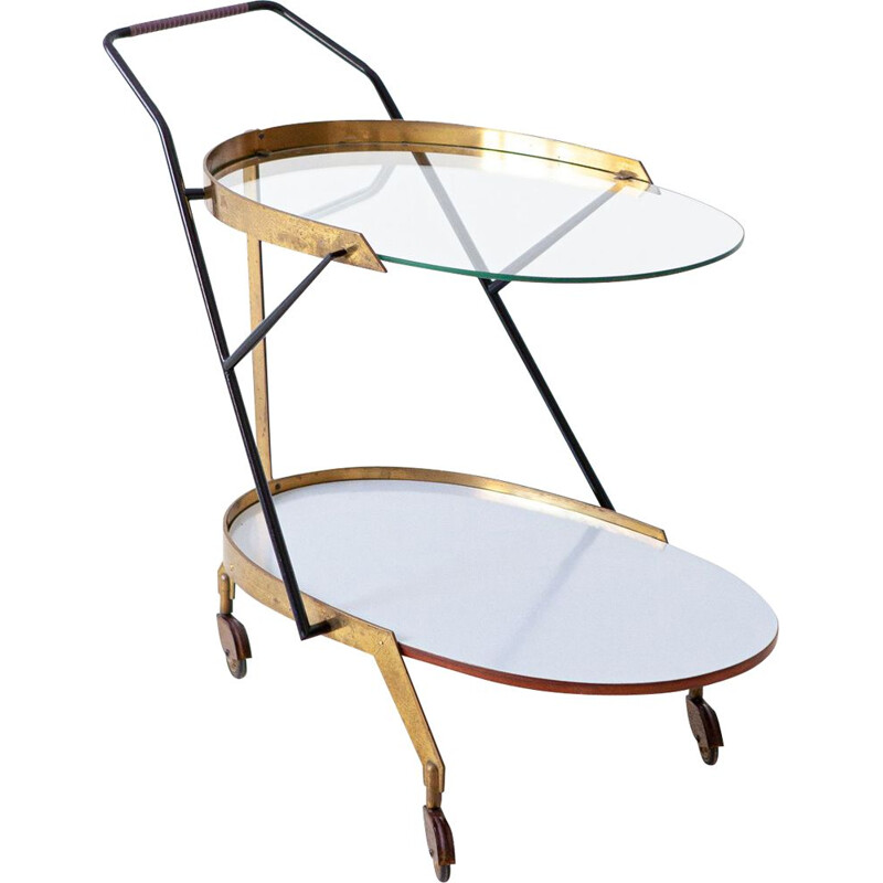 Vintage Glass and Brass Bar Cart, Italian 1950s