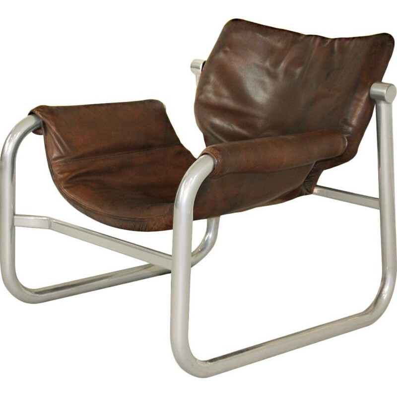 Mid Century leather sling chair by Maurice Burke for Pozza, Brazil 20th Century