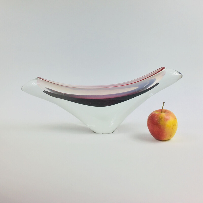 Large Vintage Glass Coquille Centerpiece by Paul Kedelv for Flygsfors, 1950s