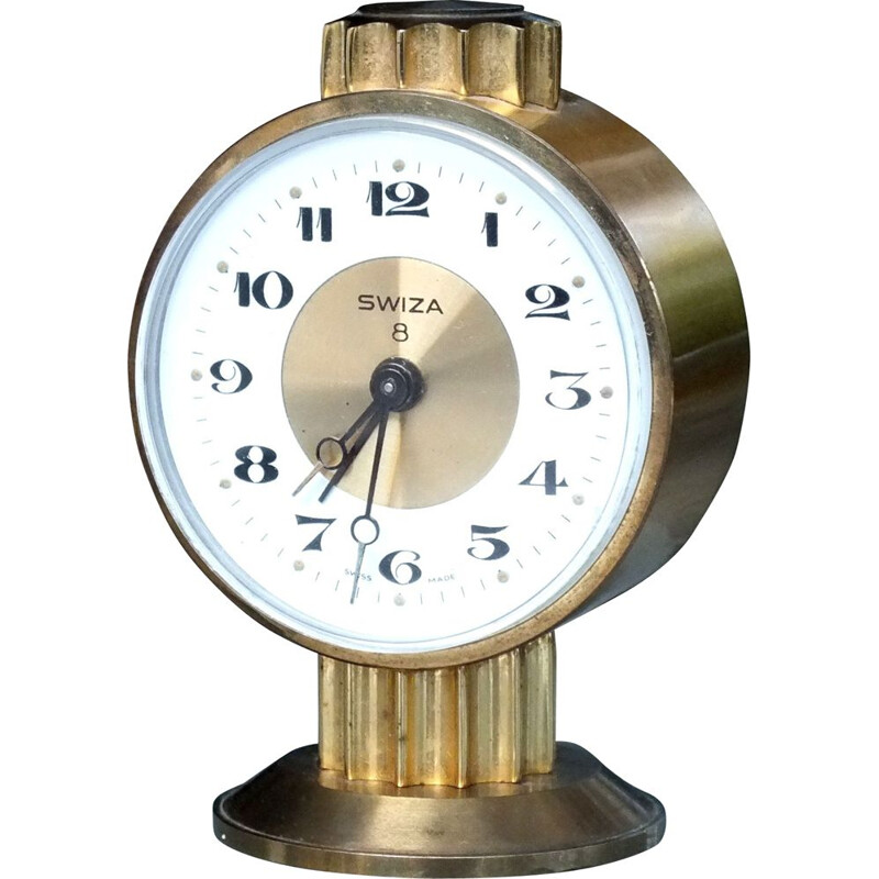 Vintage brass alarm clock 8 days Swiza, Switzerland