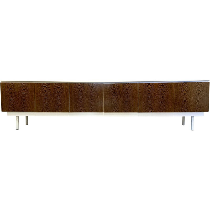 Large vintage sideboard Walnut lacquered wood Metal 1960