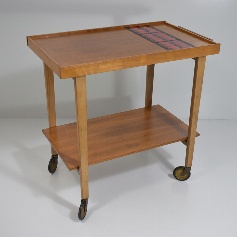 Vintage red ceramic rolling bar or sideboard, 1950