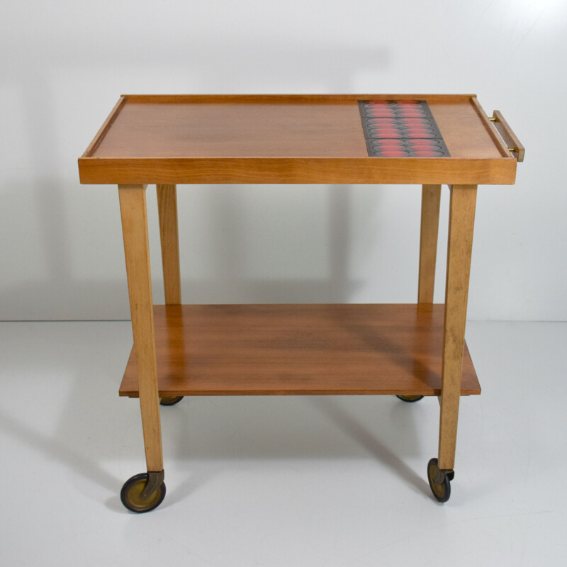 Vintage red ceramic rolling bar or sideboard, 1950