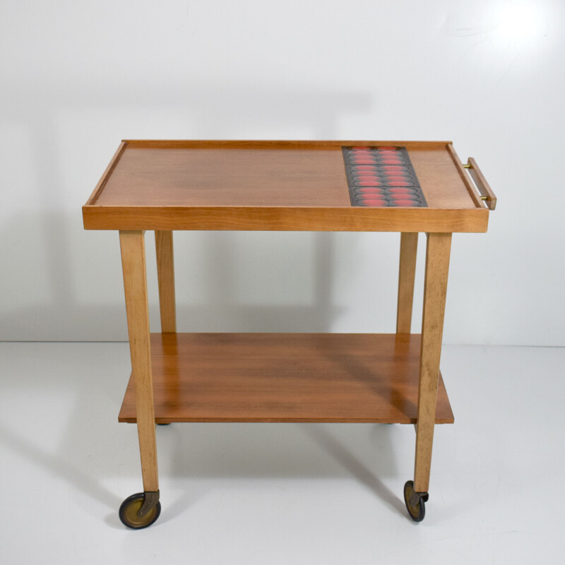 Vintage red ceramic rolling bar or sideboard, 1950