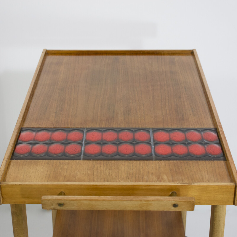 Vintage red ceramic rolling bar or sideboard, 1950