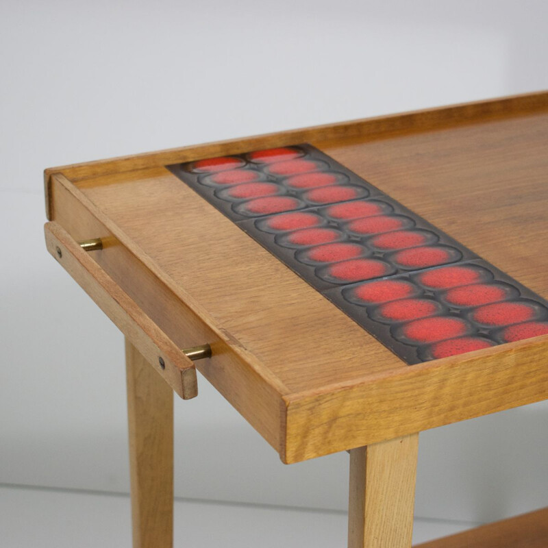 Vintage red ceramic rolling bar or sideboard, 1950