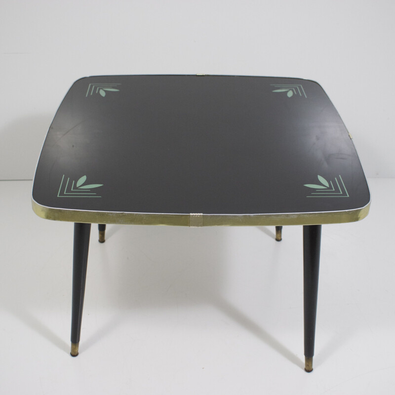 Table basse vintage carrée Albert Busch plateau en verre noir