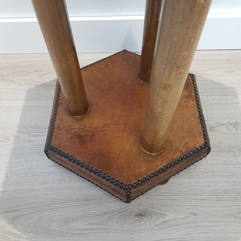 Vintage side table in patinated leather by Otto Schulz for Boet, Scandinavian 1930s