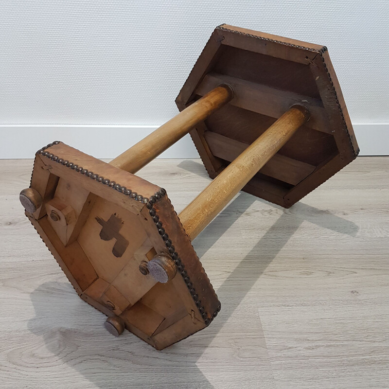 Vintage side table in patinated leather by Otto Schulz for Boet, Scandinavian 1930s