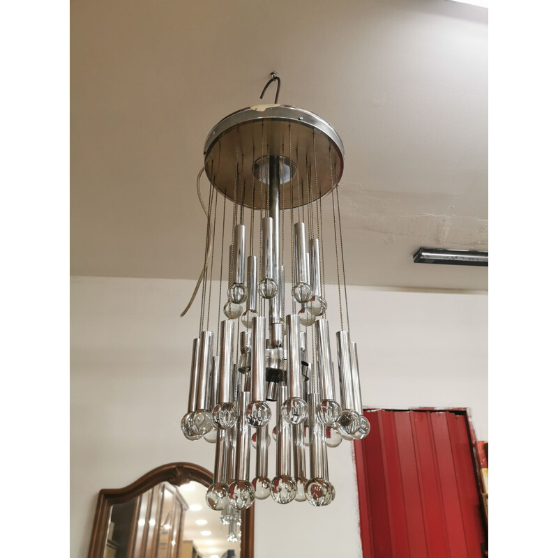 Vintage Pendant chandelier with Murano glass by Gaetano Sciolari, 1960s