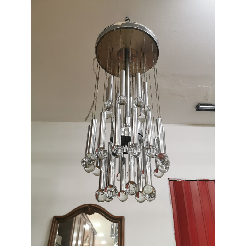 Vintage Pendant chandelier with Murano glass by Gaetano Sciolari, 1960s