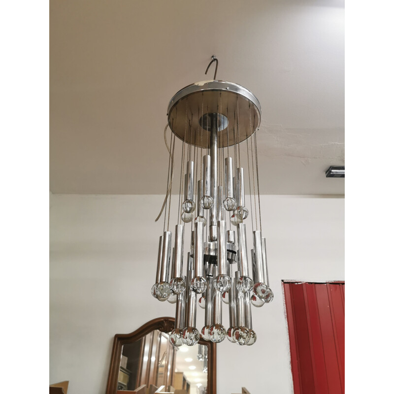 Vintage Pendant chandelier with Murano glass by Gaetano Sciolari, 1960s