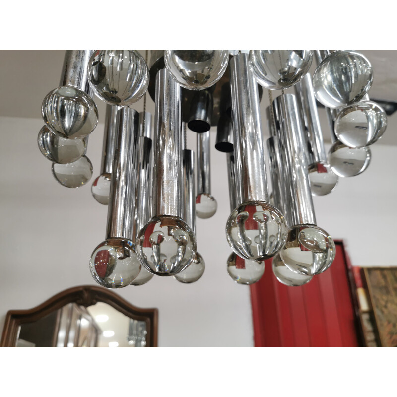 Lustre vintage avec verre de Murano par Gaetano Sciolari 1960