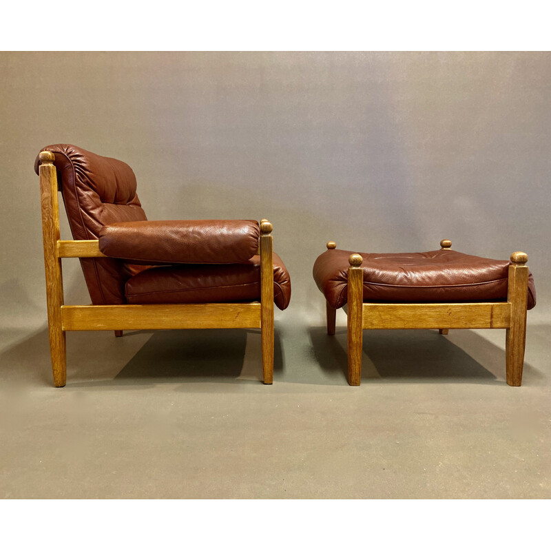 Vintage Armchair and ottoman leather 1950's